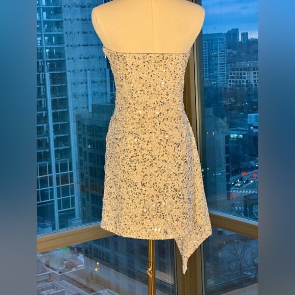 🆕 RETROFETE 🧿 NWOT Omer Sequin Dress, White & Silver, Sz XS (UK 8 US 4 ) - Picture 8 of 16